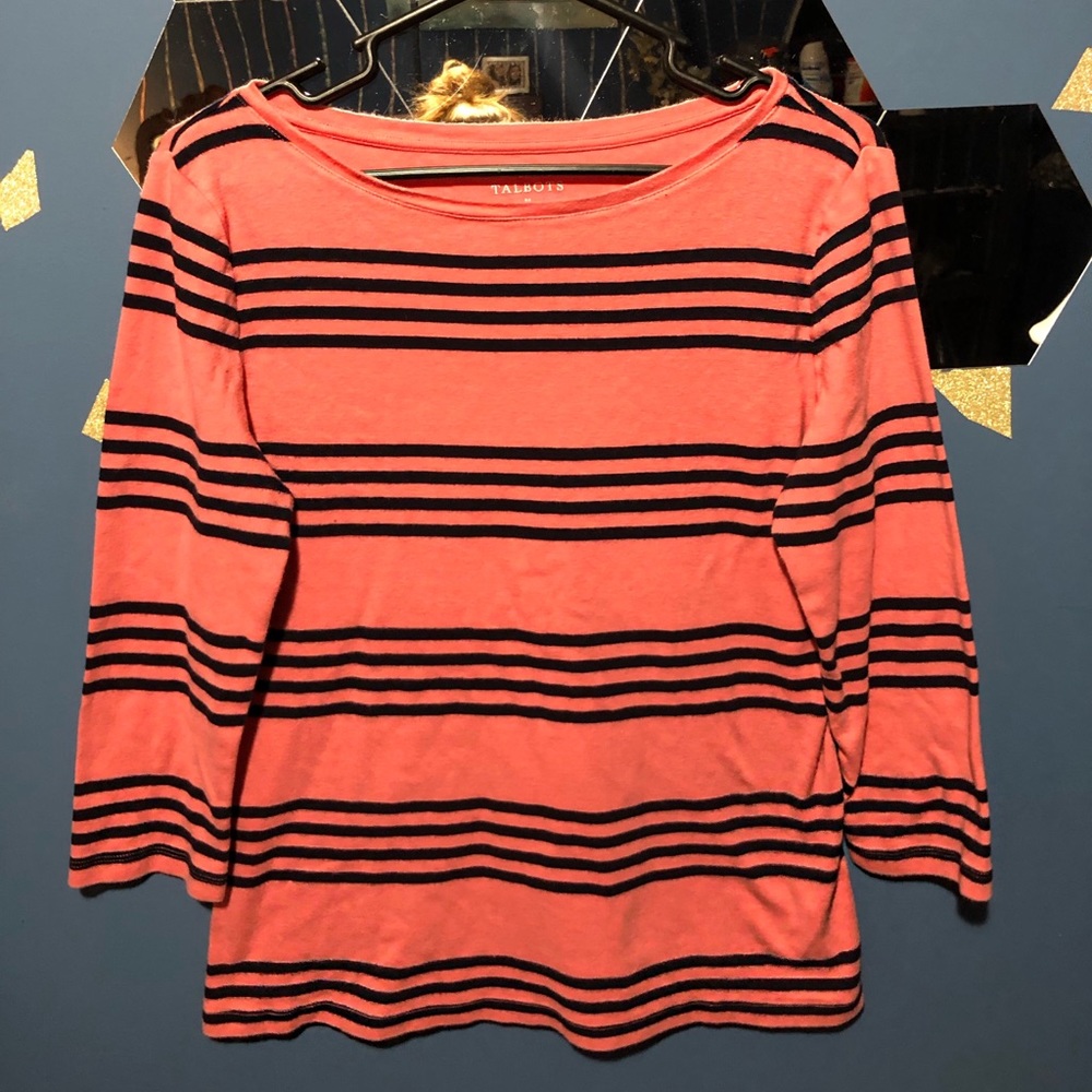 Talbots 3 Quarter Sleeve Pink and Navy stripes